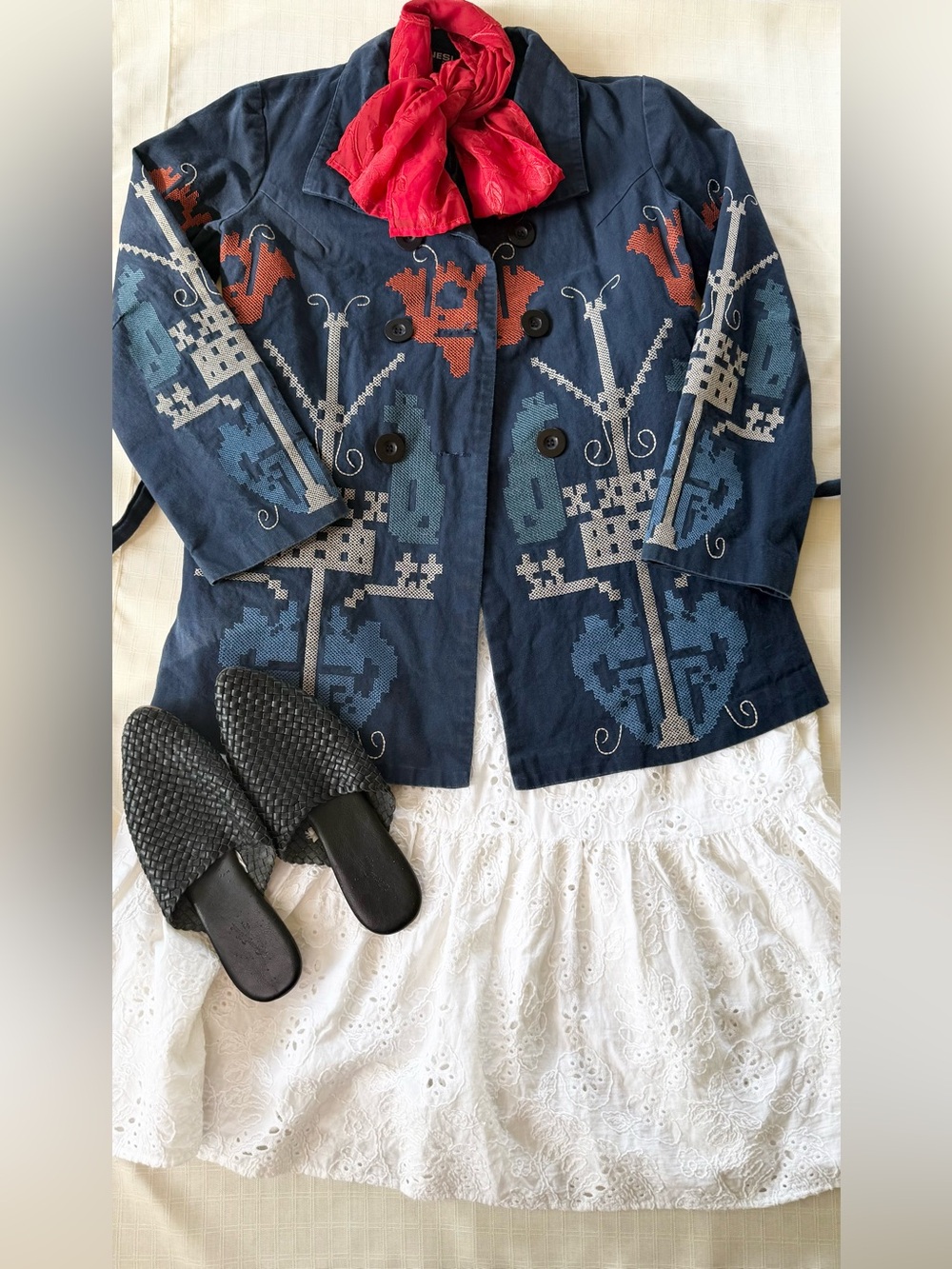 Crosstitch design navy blue jacket